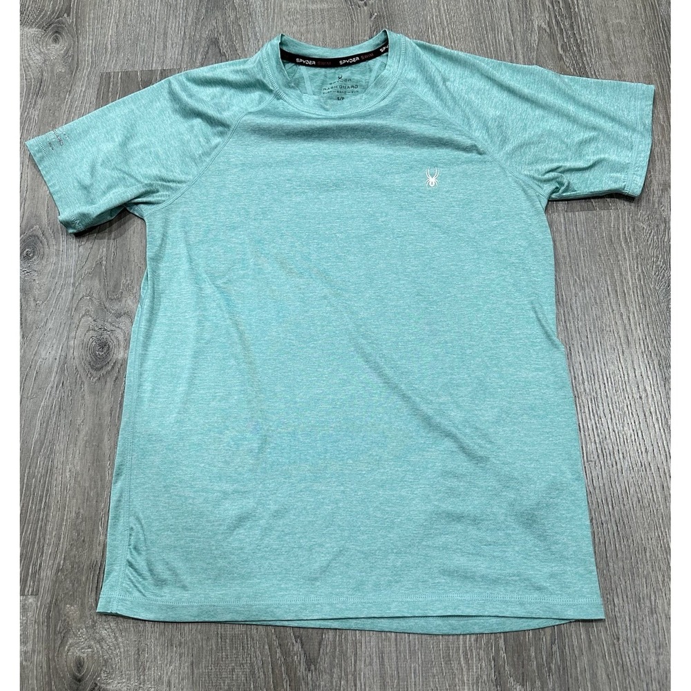 Spyder Shirt Mens Size S Aqua Beach Swim Surf Sand Sun 30 UPF Rash Guard Shirt‎